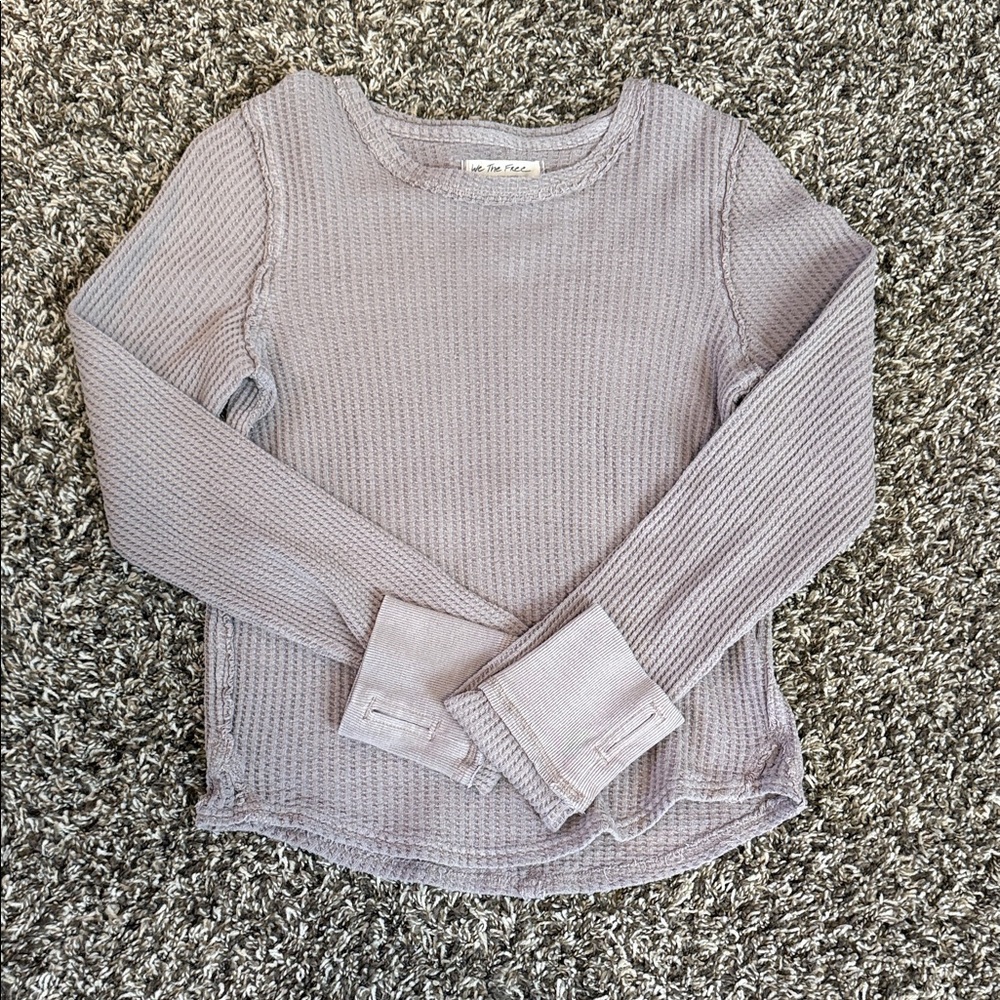 We The Free Light Lavender Waffle-Knit Long Sleeve Top